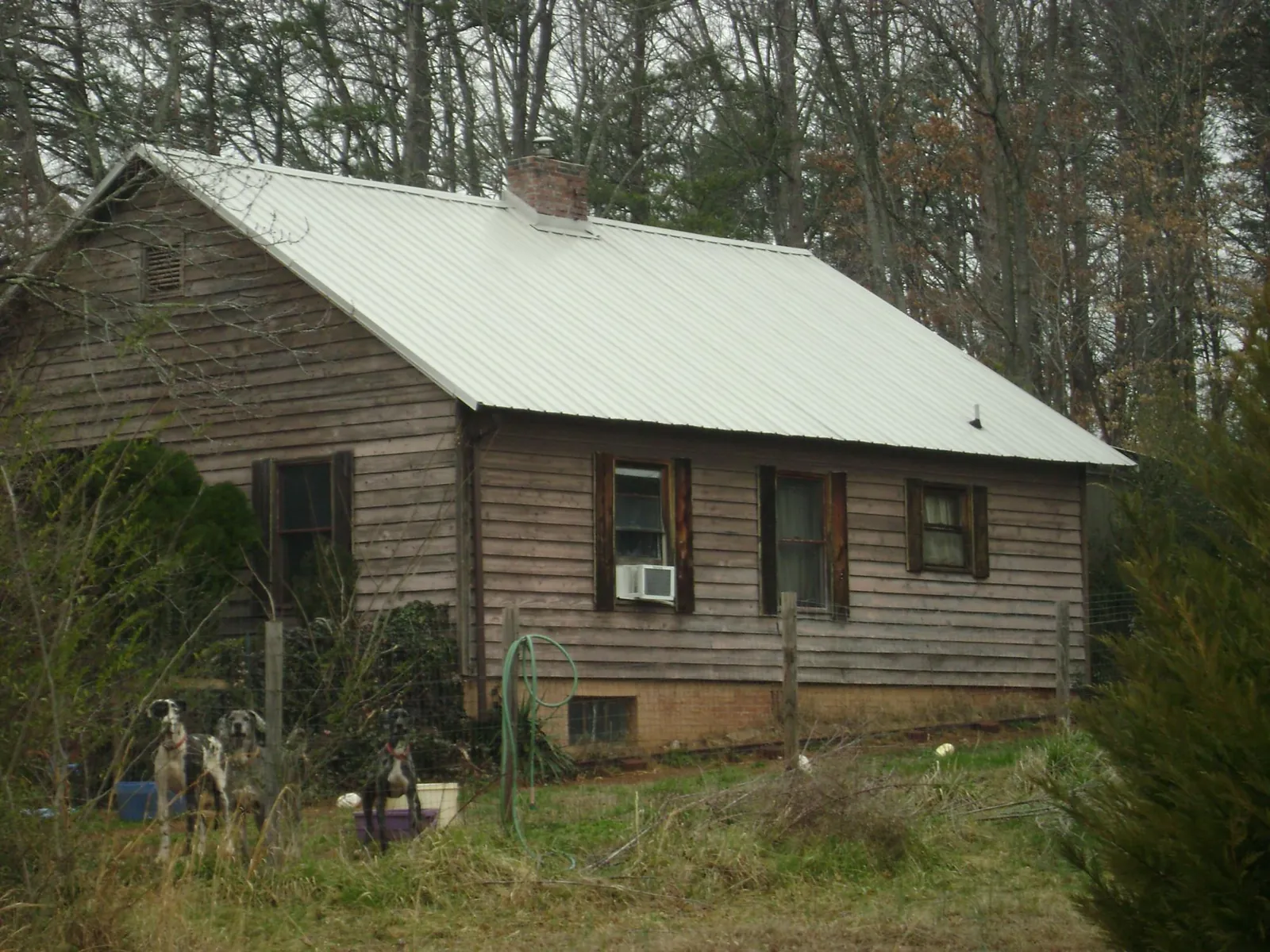 White metal roof on an old wood sided farmhouse, from a Asphalt Shingle Roof Repair job in Bahama